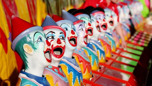 The clowns of side show ally at the Bega Show. Photo: Kate Howarth, Bega Show Society