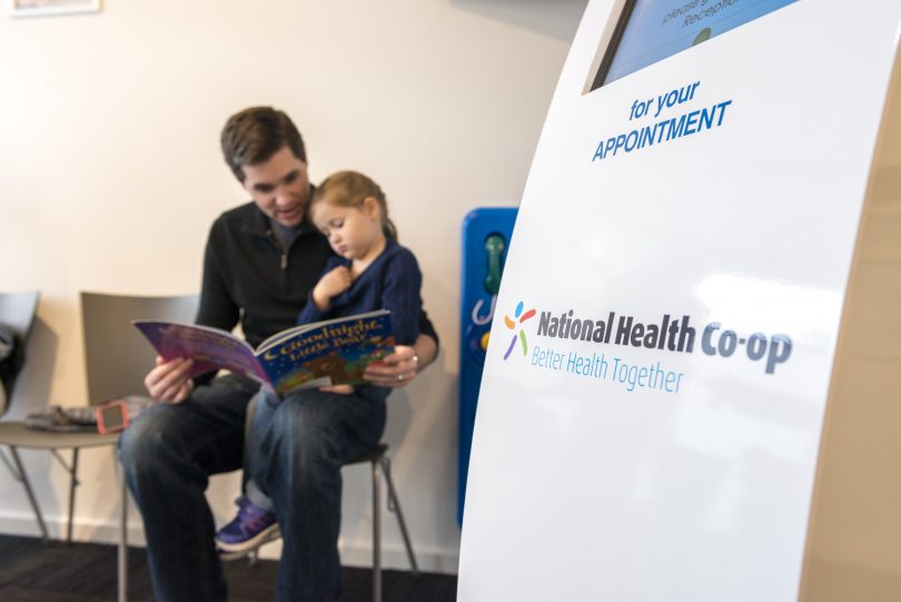 parent and child in waiting room