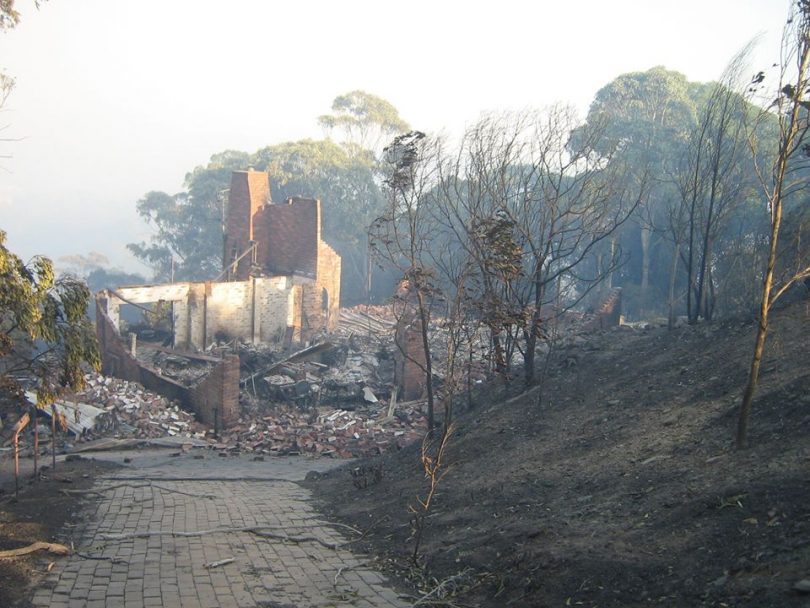 Thompson Drive, Tathra felt the full force of the flames of 18 March. Photo: David Neyle Facebook..