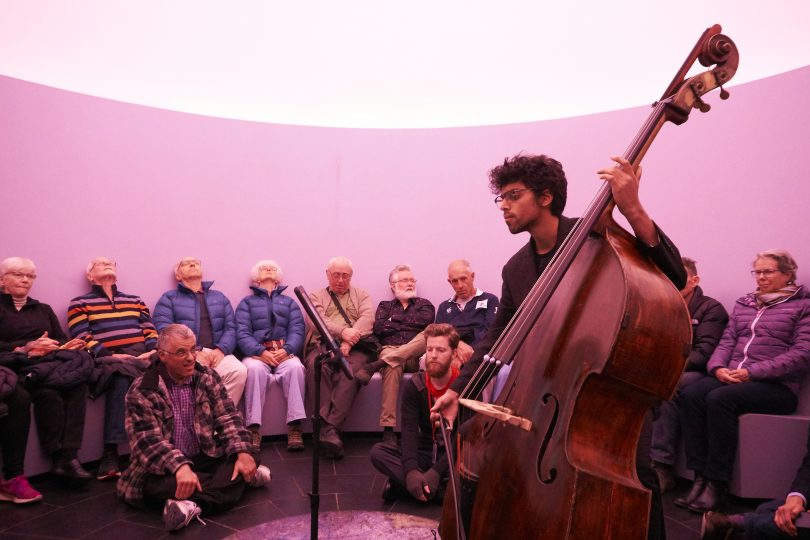 Photograph of Rohan Dasika performing in the James Turrell Skyspace