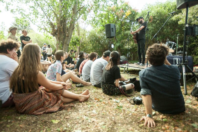 Photograph of backyard music performance