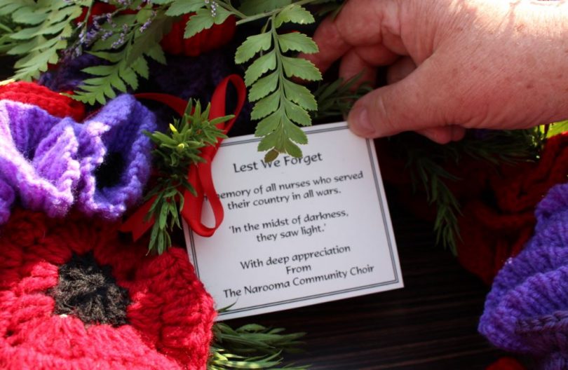 The Narooma Community Choir laid a handmade wreath in memory of nurses. Photo: Ian Campbell.