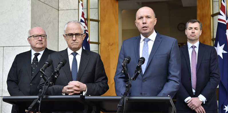 Prime Minister Malcolm Turnbull and Minister for Home Affairs/Immigration Peter Dutton. Photo" Wikicommons.