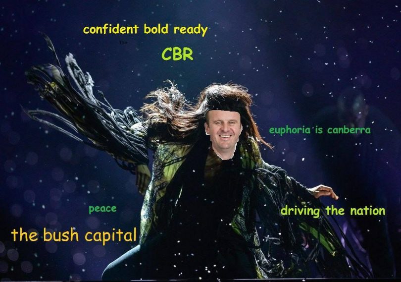 Graphic of Andrew Barr in Eurovision garb. 