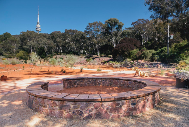 Seating at the Red Centre Garden in the Botanic Gardens.