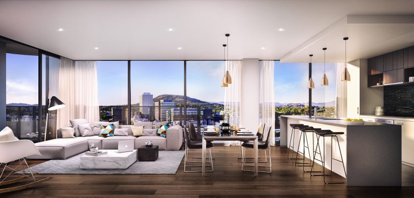 Artists impression of an apartment in the Ivy development in Woden due to be completed in 2019.