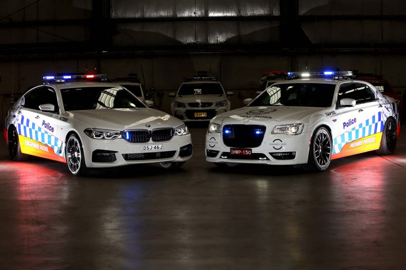 The BMW 530d and Chrysler 300c SRT Core will replace Ford and Holden as NSW Highway Patrol Vehicles. Photo: NSW Police
