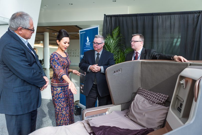 From Wednesday to Friday last week, visitors to Canberra International Airport had no need for a passport with Singapore Airlines showcasing their Business and Premium Economy seats in the foyer of the terminal. Photo: Jack Mohr Photography.