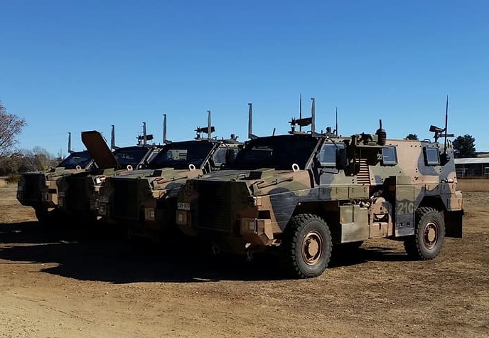 Bushmaster trucks part of the Cooma exercise that runs until June 1. Photo: John Rooney Facebook.