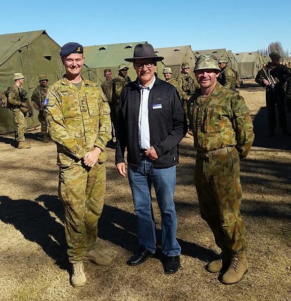 Captain Varian and Major Fallon from RMC Duntroon with Mayor John Rooney. Photo: John Rooney Facebook.