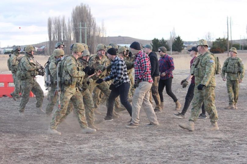 Crowd control training in Cooma. Photo: RMC Duntroon Facebook.