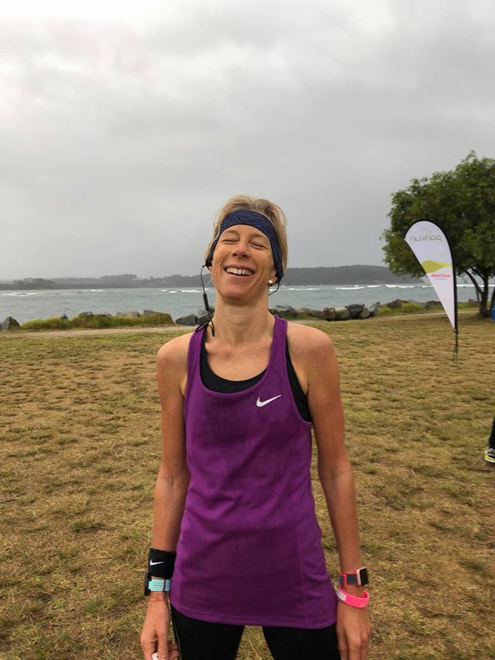 Louise Cox notched up her 50th Parkrun in wet, cold conditions at Batemans Bay. Photo: Bateman Bat Parkrun Facebook.