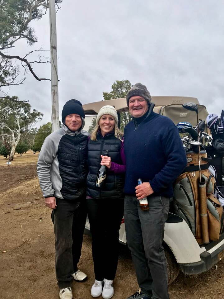 Monaro Early Intervention Charity Golf Day in Cooma, Sean Smith, Donna Smith, Dean Lynch, - "You can't just hibernate." Photo: Donna Everett Smith Facebook.