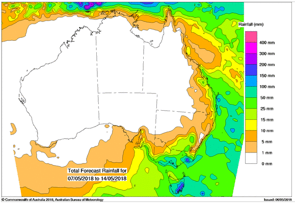 Coastal rainfall is forecast for the week ending May 14. Photo: BOM