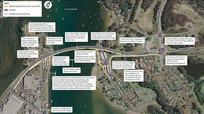 An aerial view of the concept design for the new Batemans Bay Bridge. Photo: RMS.