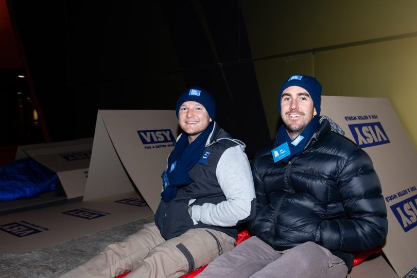 Ash Carter from New Level Landscapes and Dan Cusack from Revive Landscapes at the CEO Sleepout. Photo: Daniella Juki