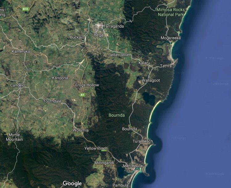 Bega to Bournda is about a 20 minute drive. Photo: Google Maps.