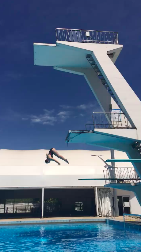 Canberra diver using the Civic Olympic Pool diving platform. Photo: Dot Waldren.