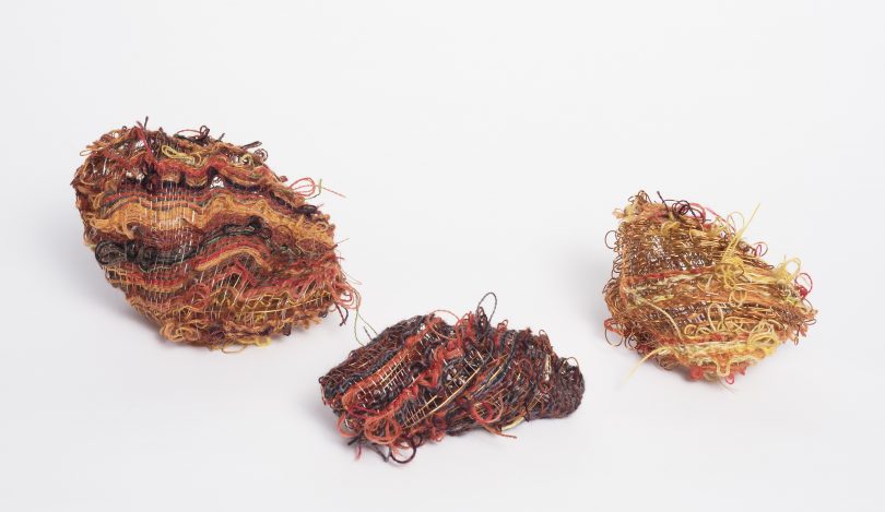 Autumn Carpet series (11) - hand-woven, Cotton, wool, silk, stainless steel and copper wire. Variable dimensions. Photo by Brenton McGeachie