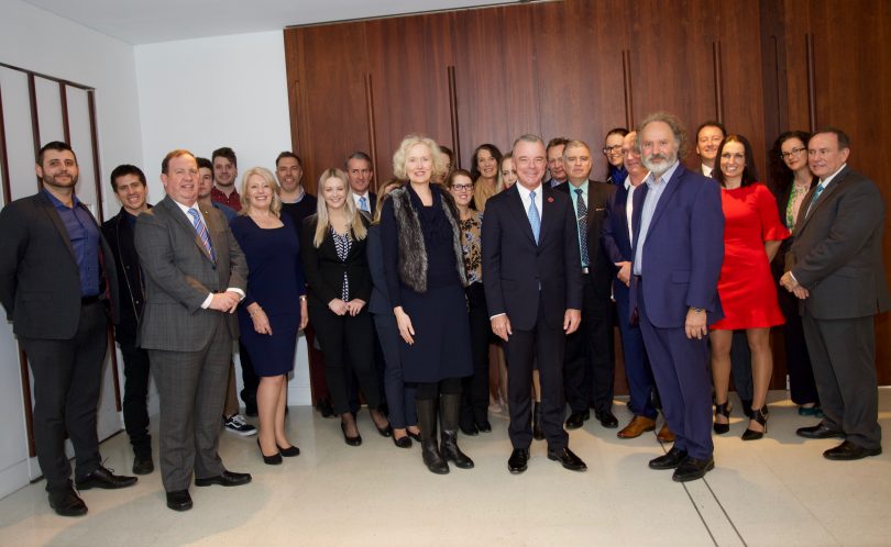 The top 15 fundraising 'bosses' for Lifeline Canberra Lock up Your Boss' event in 2018 at the National Portrait Gallery. (photo: Tim Benson)