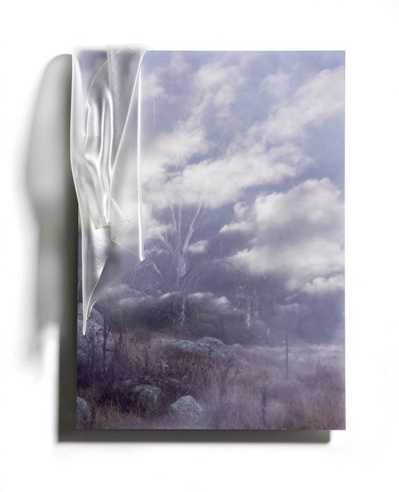 Kirstie Rea, Envelop 3 , 2018, glass, digital print, 59H x 42W x 8Dcm,<br /> courtesy of the artist and Suki &amp; Hugh Gallery.