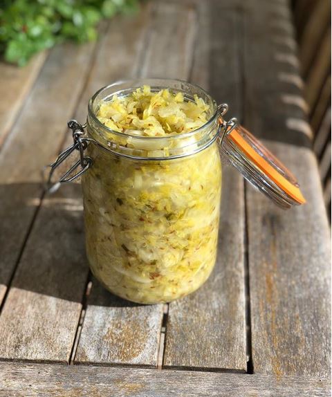 Homegrown cabbage turned into probiotic superfood -Sauerkraut. Photo: Tammysinstagram