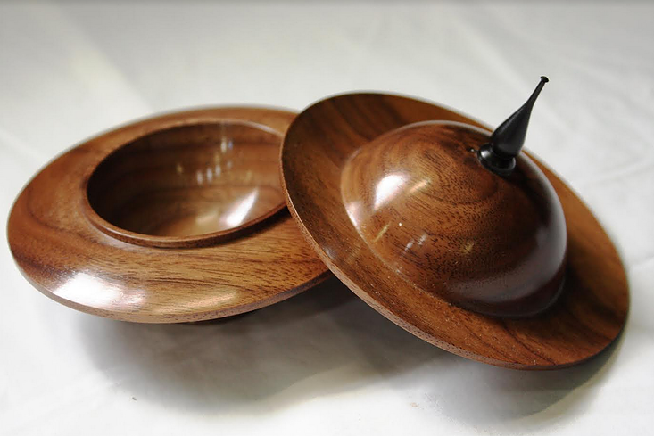 A walnut bowl on show at the annual South Coast Regional Exhibition of Woodwork hosted by the Narooma Woodies at Tilba. Photo: The Beagle.