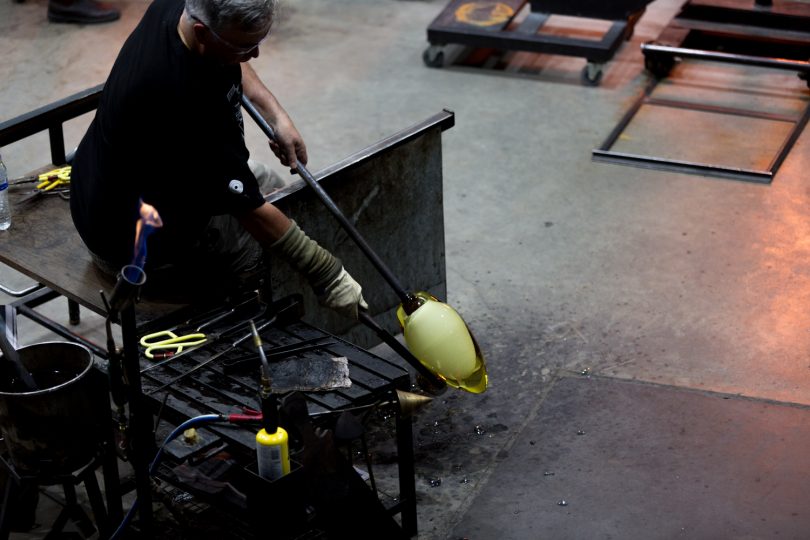 A glass artist in action at Saturday's Winter Glass event at the Canberra Glassworks in Kingston. Photos: Jack Mohr.