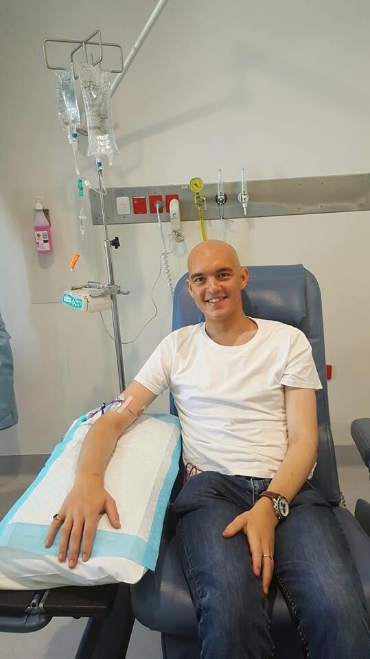 Rhys in hospital after starting chemotherapy.