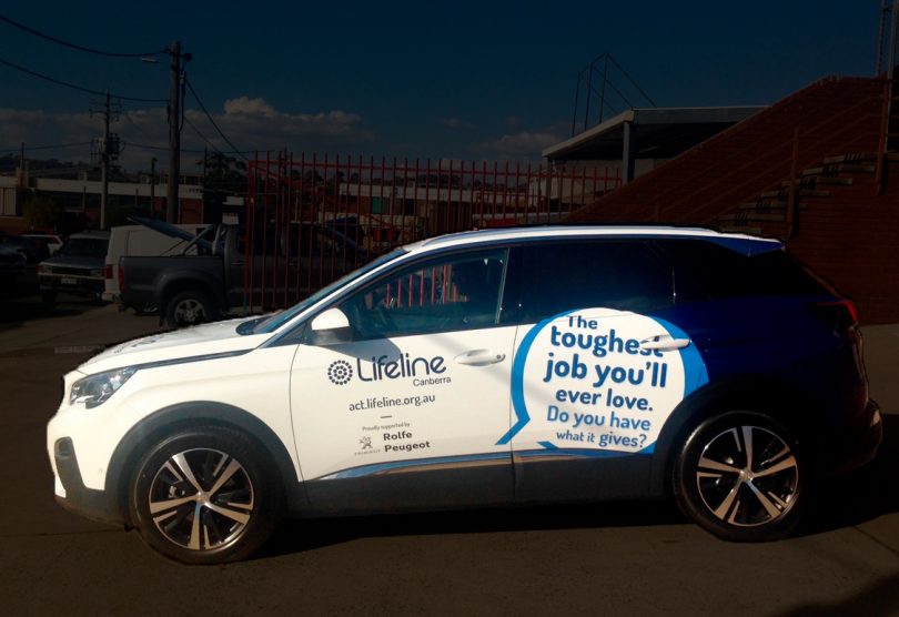 The Lifeline Canberra Peugeot wrapped by Rolfe Peugeot has doubled the intake of volunteer Lifeline crisis supporters in the latest intake.