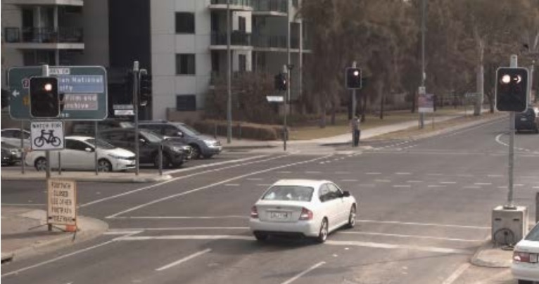 A sample online camera image of a red light camera infringement. Photo: Supplied by Access Canberra