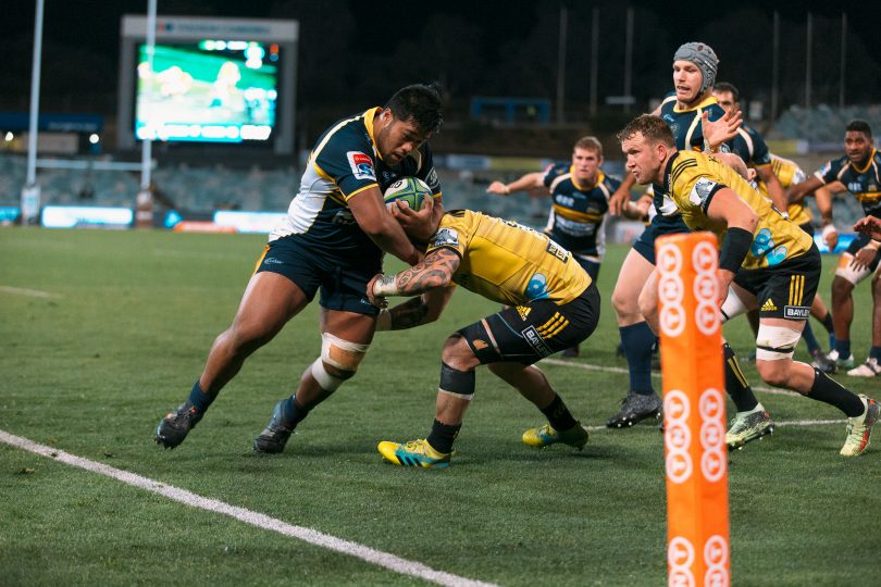 Folau Fainga'a during the Brumbies 24-12 win over the Hurricanes at GIO Stadium. Photo: Photox – Canberra Photography Services.