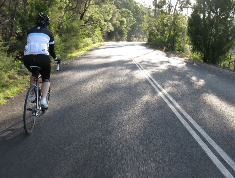 Motorists can cross double white lines when safe in order to pass a cyclist and give them the space they need. Photo: Kate Smith.