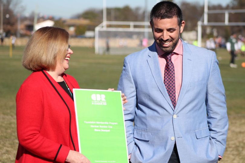 Canberra’s first membership was named in honour of the late Steve Doszpot, the former ACT MLA and president of Soccer Canberra – now Capital Football – who passed away last year. Photos: David Jordan.