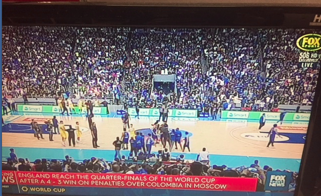 Basketball Asian World Cup Qualifiers all-in-brawl on TV. Photo: Tim Gavel.