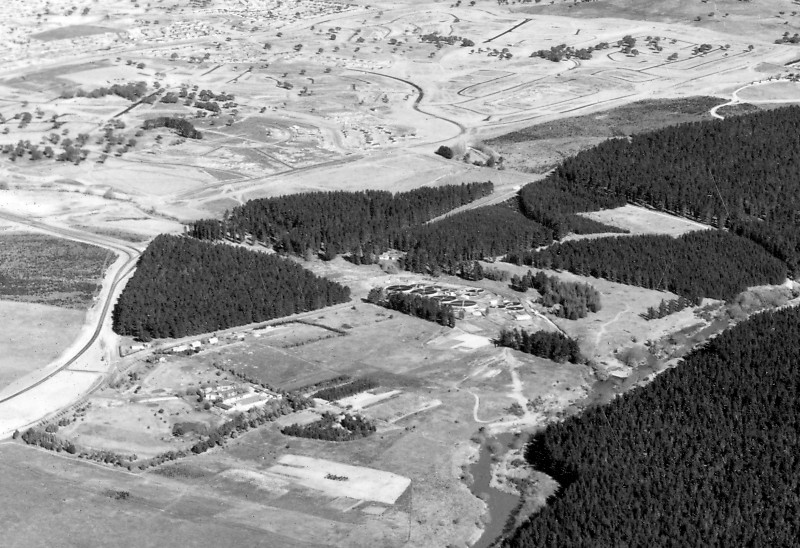 Holder and Duffy c1972, looking south over the Weston Creek Sewerage Works towards Holder. Photo: Archives ACT