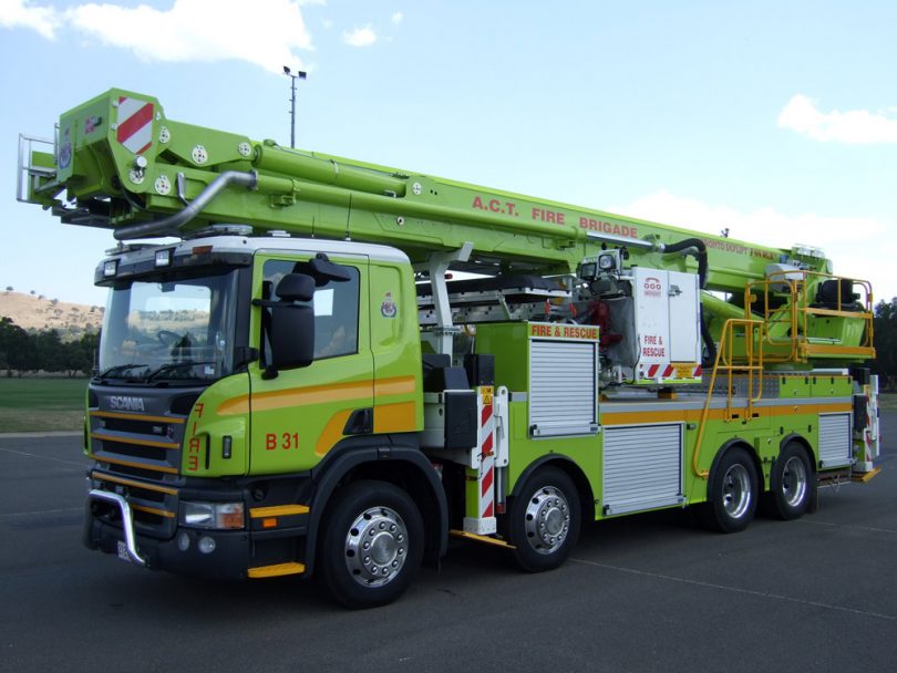 ACT Fire and Rescue's single aerial ladder appliance known as the ‘Bronto’, used for high-rise firefighting. Photo: ESA.