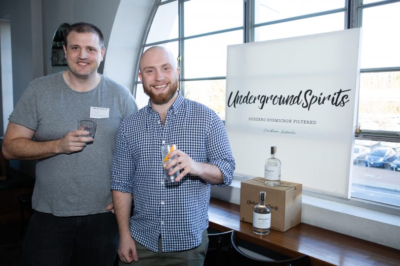 Underground Spirits co-founder Toby Angstmann (left) with Sales Manager and Distiller Ross McQuinn enjoying a drink at Bar Rochford. Photo: Daniella Jukic.