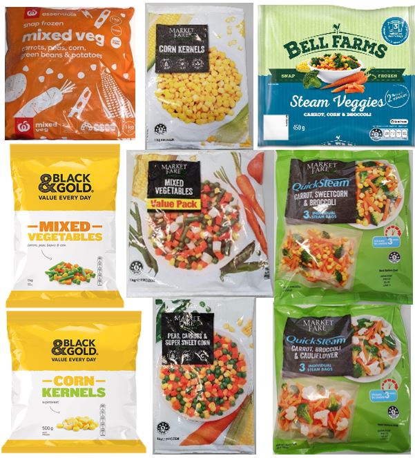 The frozen vegetable packets being recalled. Photo: Supplied