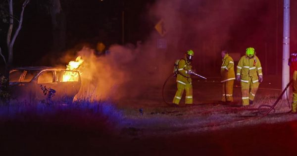 Night sky fills with smoke after car catches on fire in Hall
