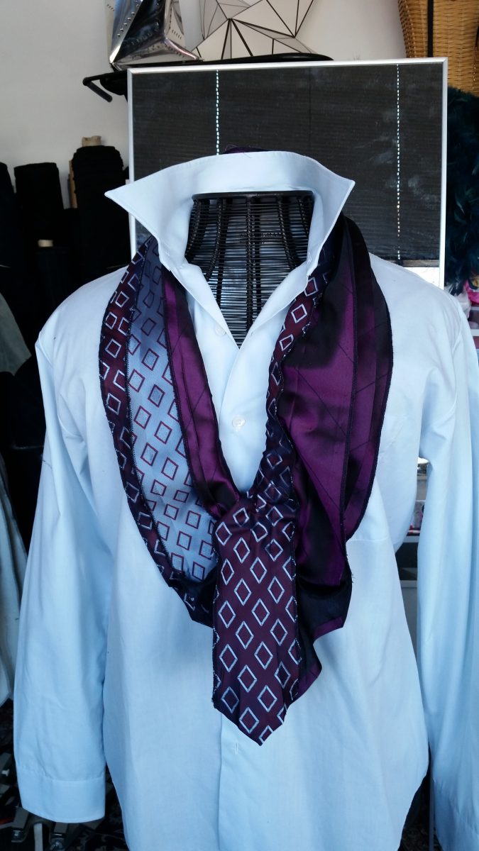 Infinitie by Bronwyne Jones. Two silk ties discovered, reimagined, deconstructed and reconstructed into a modern take on an Elizabethan ruffle.