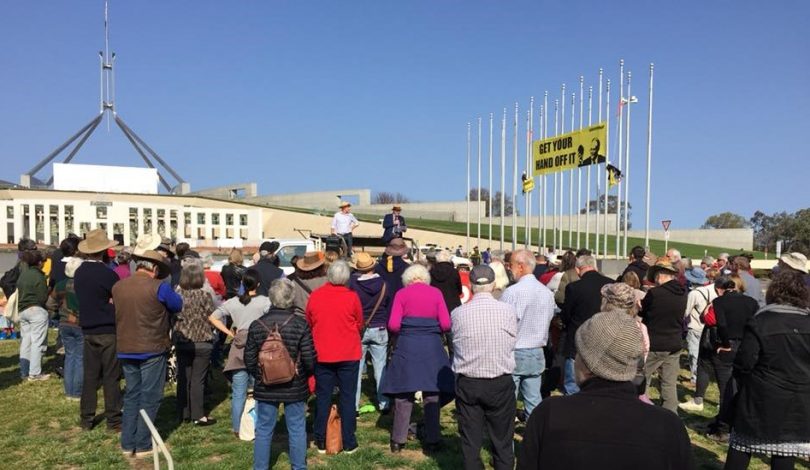 Farmers have gathered in Canberra calling for action on climate change. Photo: Jo Dodds Facebook.