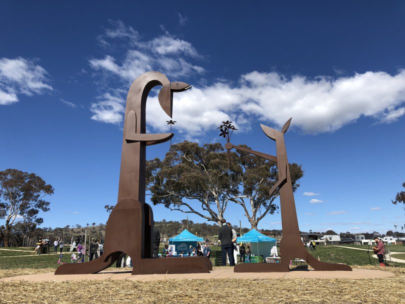 The giant sculptures have been permanently installed in the Throsby park. Photos: Supplied