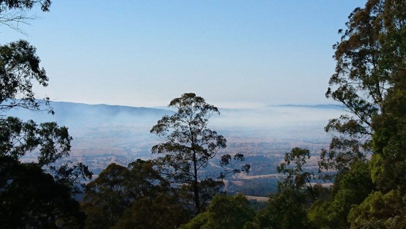 Smoke from the vast Yankees Gap Fire west of Bega hangs over the Bega Valley. Photo: Rachel Helmreich.