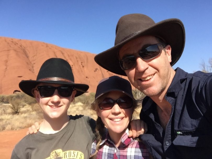 Lara, Janine, and Steve Scrivens at Uluru. Photo: Steve Scrivens