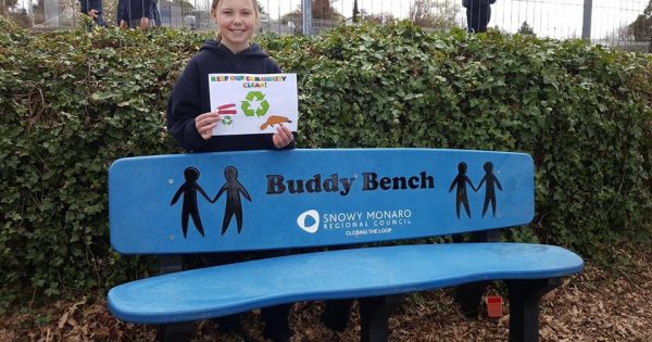 Bombala 'Buddy Bench' in place after garbage art win for Alex