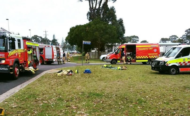 Everyone within a 200m radius of the Field Street Pump Station at Narooma was evacuated. Photo: Fire & Rescue Moruya Facebook.