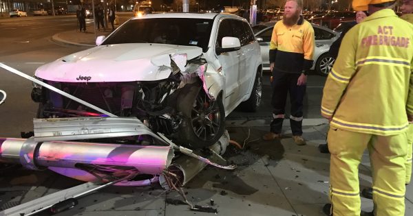 Drunk driver wipes out traffic lights at busy Braddon intersection