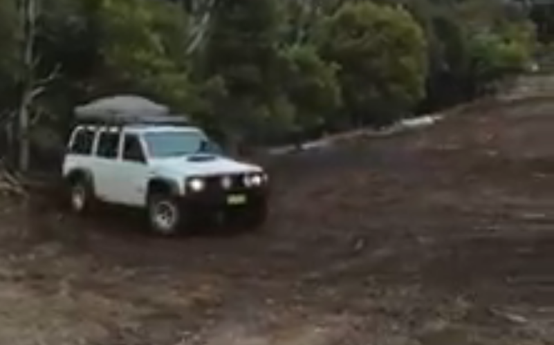 A still from the video of a ‘hoon’ in a four-wheel drive tearing up the ground at Bulls Head.