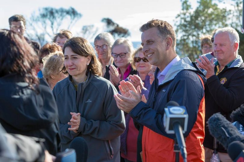 NSW Premier, Gladys Berejiklian and Andrew Constance in Tathra, March 2018. Photo: Andrew Constance Facebook.